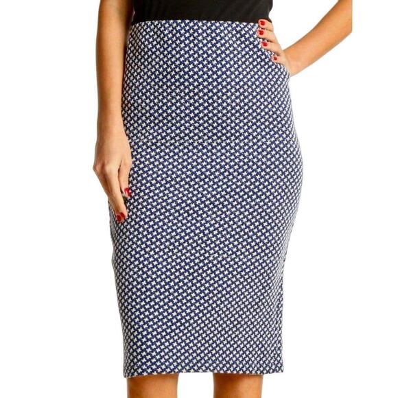 Zara Trafaluc Houndstooth Pencil Skirt Womens Size Small Blue White Midi Skirt - Picture 1 of 11